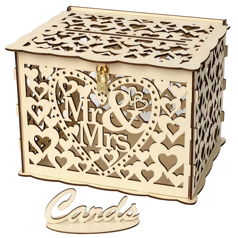 

Wedding Card Boxes Wooden Box Wedding Supplies Money Box Case With Lock Party Favor Decoration Business Card Wooden Box