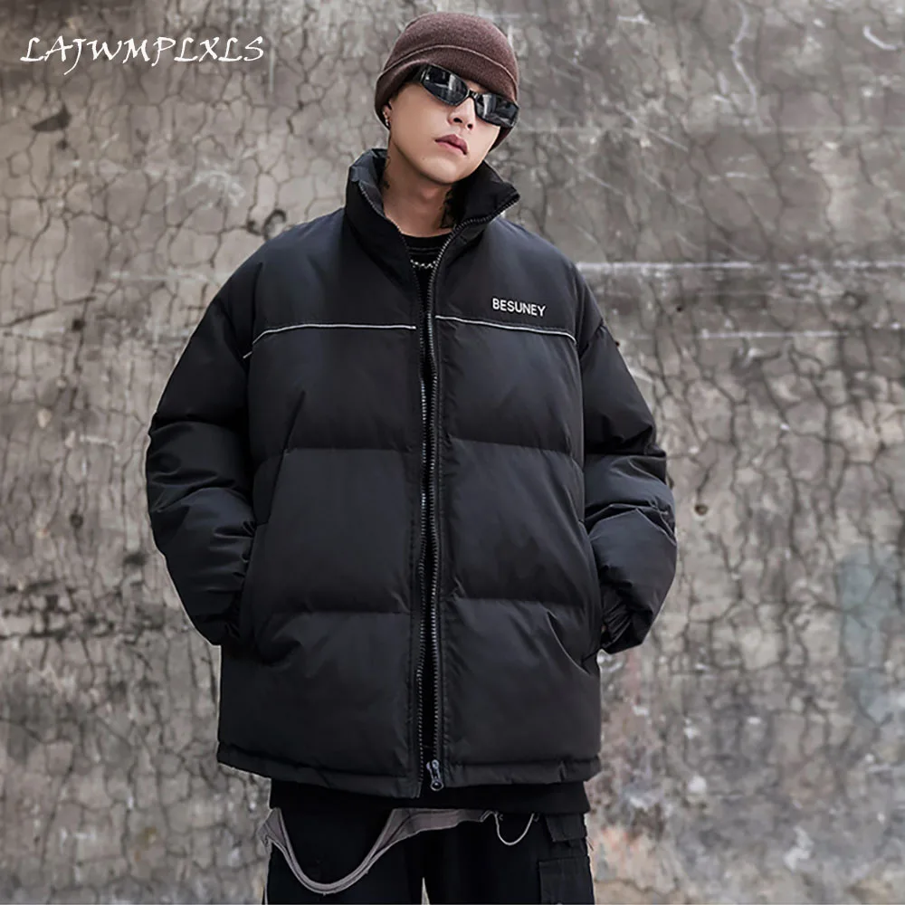 

2021 Stand collor Thick Warm Men Winter Jacket Parka Casual Loose Harajuku Mens Oversized Parkas Coats Hooded Clothes