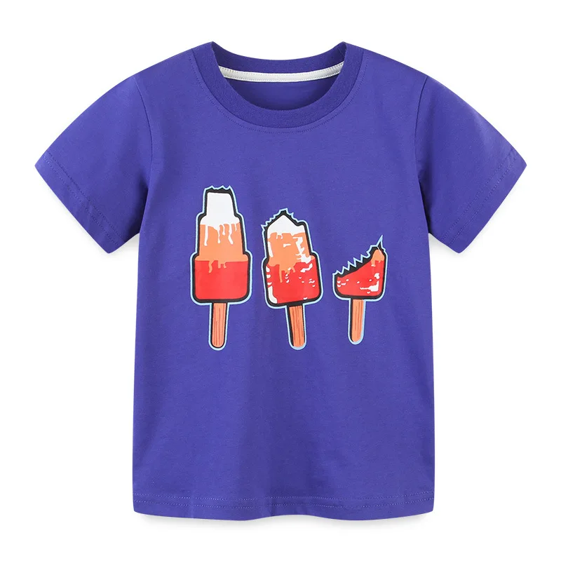 

Little Maven 2021 Summer Purple T-shirt with Ice-cream Boys Top Clothing Short Sleeves for Kids 2 to 7 Years Old