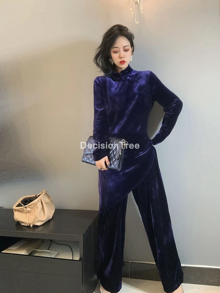 Женский Восточный Костюм Ципао из топа и брюк традиционная китайская одежда