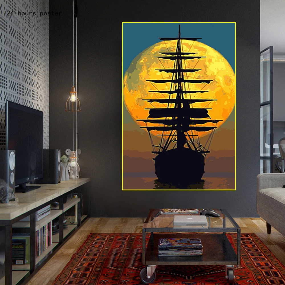 

Sailboat In The Sunset Canvas Painting Wall Art Nordic Posters and Prints Wall Pictures for Living Room Decoration Frameless