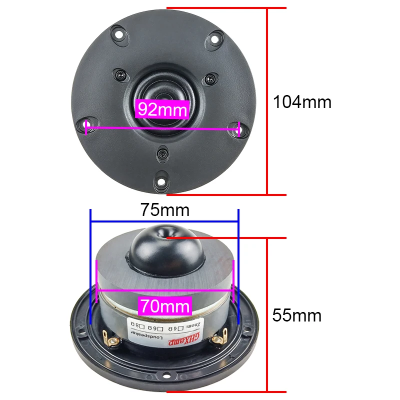 GHXAMP HIFI 4 дюйма 104 мм пуля твитер Динамик 4Ohm купол шёлковая пленка ВЧ 40 Вт высокой