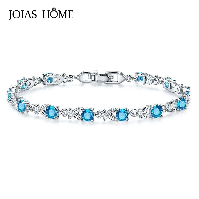

JoiasHome Charms Bracelets for Women Trendy Geometry Silver 925 Jewelry 7 colors choice Gemstones women silver 925 bracelet Gift