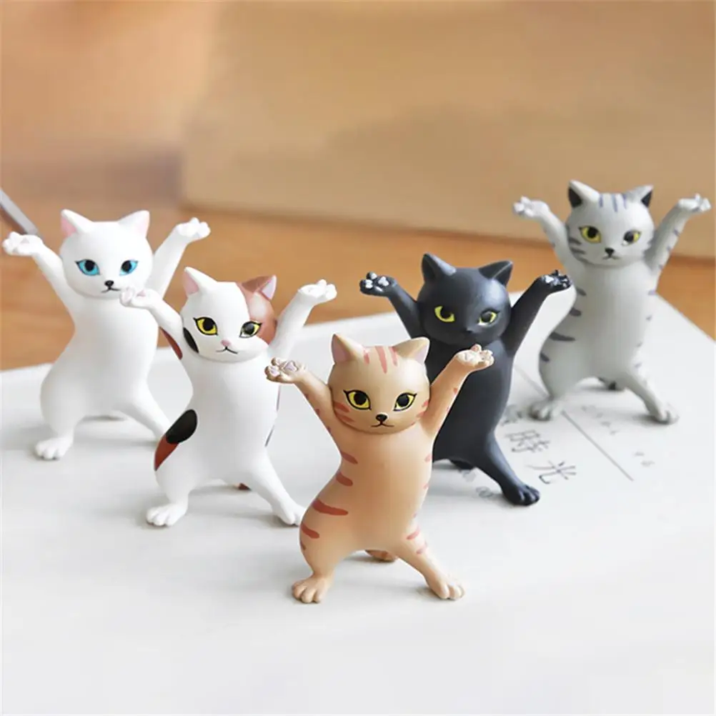 5PCS Anime Raising Hands Dancing Cat Model Cat Ornaments Cat Figures Toys for Children's Room/Study Room Cat toy doll