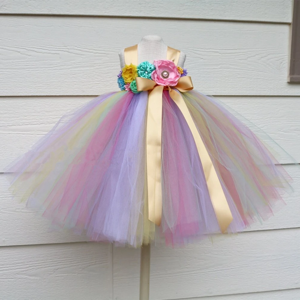 Пастельное Радужное платье-пачка для девочек платье принцессы дня рождения