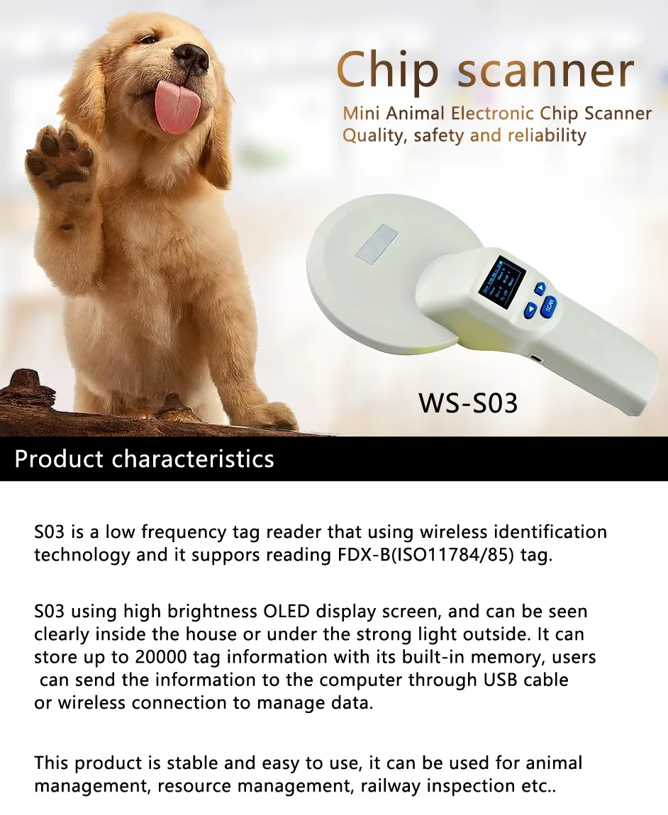 Сканер для домашних животных ISO11784_5 FDX B, считыватель для домашних животных, чип-транспондер, USB RFID, ручной микрочип-сканер для собак, кошек, лошадей