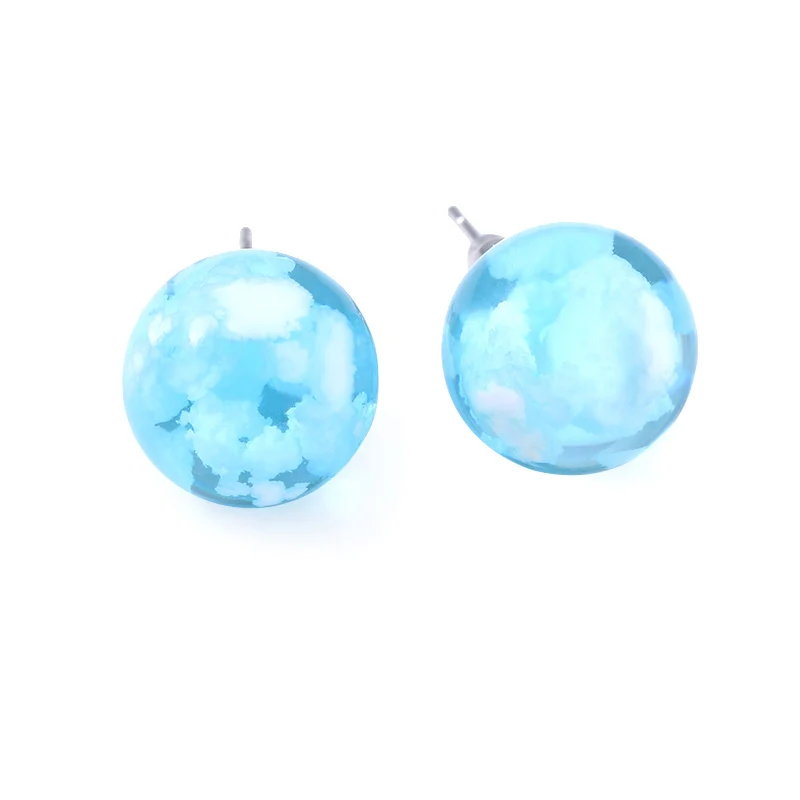 

Blue Sky White Cloud Earrings Resin Glass Ball Handmade Earring Vintage Bohemian Resin Geometric Jewelry For Women Fashion Gift