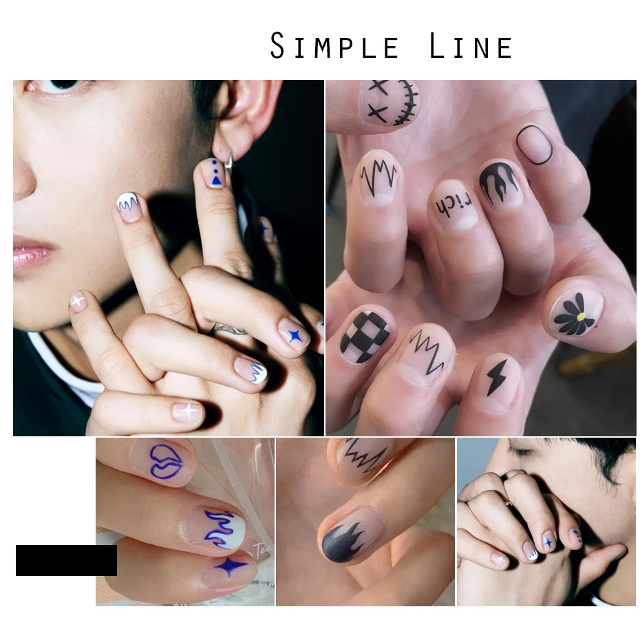 Klein Blue Abstract Face Nail Art Manicure Decals Cool Boy Halloween Element Adhesive Sliders Man Nail Sticker Decor CHSTZ-CS058 images - 6