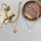Женское многослойное ожерелье AWH, винтажное ожерелье золотистого и серебристого цвета, модная массивная цепочка-чокер с монетницей, ювелирные изделия 2021
