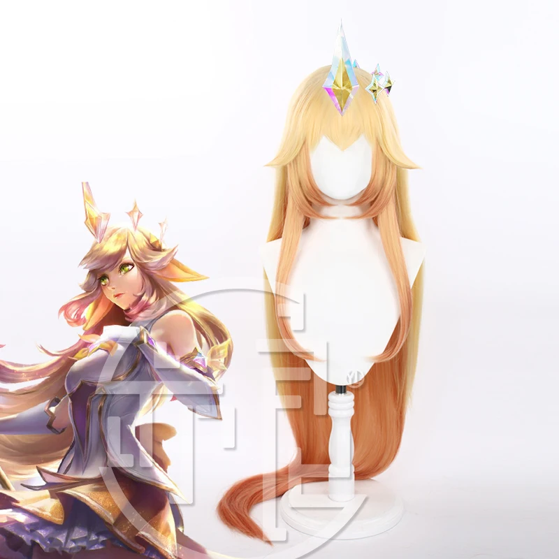 Парик для косплея Аниме LOL Star Guardian Soraka 120 см желтый оранжевый длинный прямой