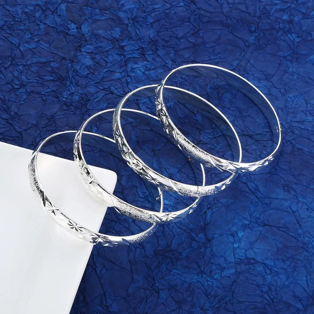 

4 шт эфиопские браслеты Серебристые браслеты для женщин глянцевые простые браслеты очаровательные ювелирные изделия