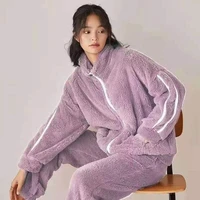 women winter warm coral fleece pajama set 2 pieceset sleepwear sweet cute flannel pyjamas suit home clothing pajama homewear