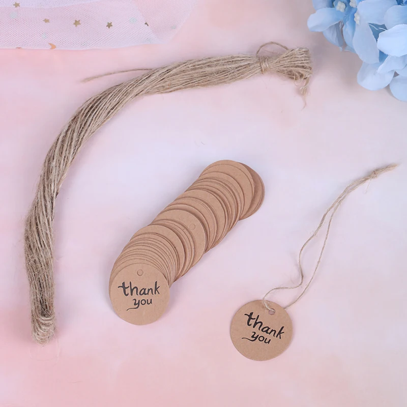 

100 шт., Коричневые круглые подарочные бирки «спасибо» для гостей, 4 см