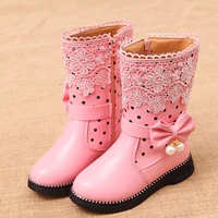 girls boots warm cotton kids fashion boots children winter shoes for girls snow boots pu leather lace bow knot sweet