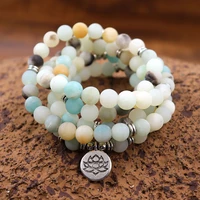 fashion womens bracelet matte frosted amazonite beads with lotus om buddha charm yoga 108 mala necklaces bracelets dropshipping