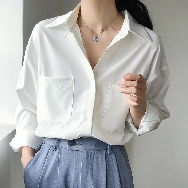 

New Women's Shirt Classic Chiffon Blouse Female Plus Size Loose Long Sleeve Casual Shirts Lady Simple Style Tops Clothes Blusas
