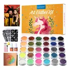 30 цветов Смешанные блестящие тени для век с 135 трафаретом 4 кисти 2 трафарета для клея 1 губка для макияжа блестящая Рассыпчатая блестящая пудра косметика