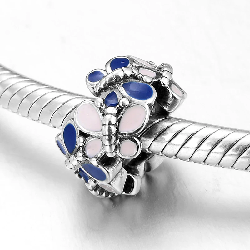 Настоящее 925 пробы серебро красочная эмаль Бабочка теплые милые очаровательные