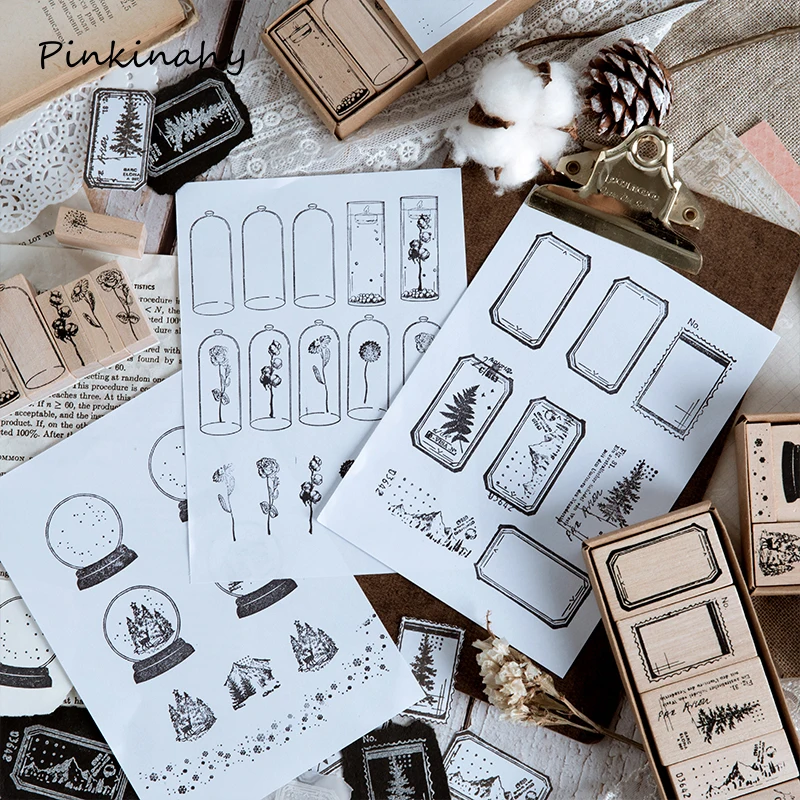 Винтажные образцы растений деревянный штамп 1 набор для рукоделия скрапбукинга