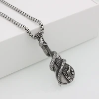fashion guitar necklace men stainless steel snake winding guitar pendants necklace for women punk jewelry