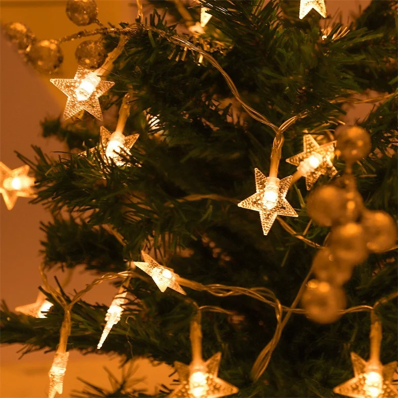 

10/20/40Led Star Snowflake Fairy Lights Garland Christmas Ornaments 2021 Christmas Tree Decorations Pendant New Year Home Decore