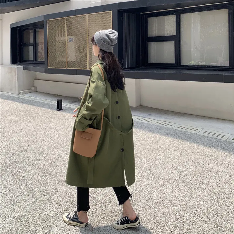 

HziriP Elegant Trench Gentle Warm Retro Chic Brief Office Lady 2019 Loose Windbreaker Vintage Solid All-Match Cute Long Coat