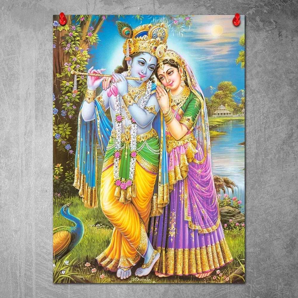 

Paintings Wall Artwork Canvas Landscape Modular Picture Krishna and Radha HD Print Posters No Frame For Living Room Home Decor