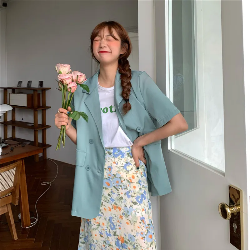 

Summer Women Fashion Harajuku Thin Blazer Jackets Office Lady Casual Short Sleeve Work Suit Coat Female Solid Slim Blazers Tops