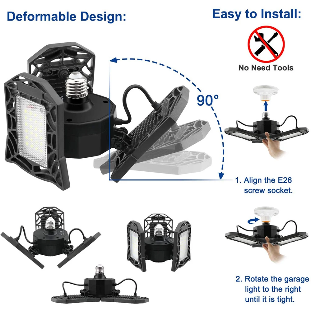 Светодиодный светильник для гаража 80 Вт потолочный лампа с индукцией радара 6000лм
