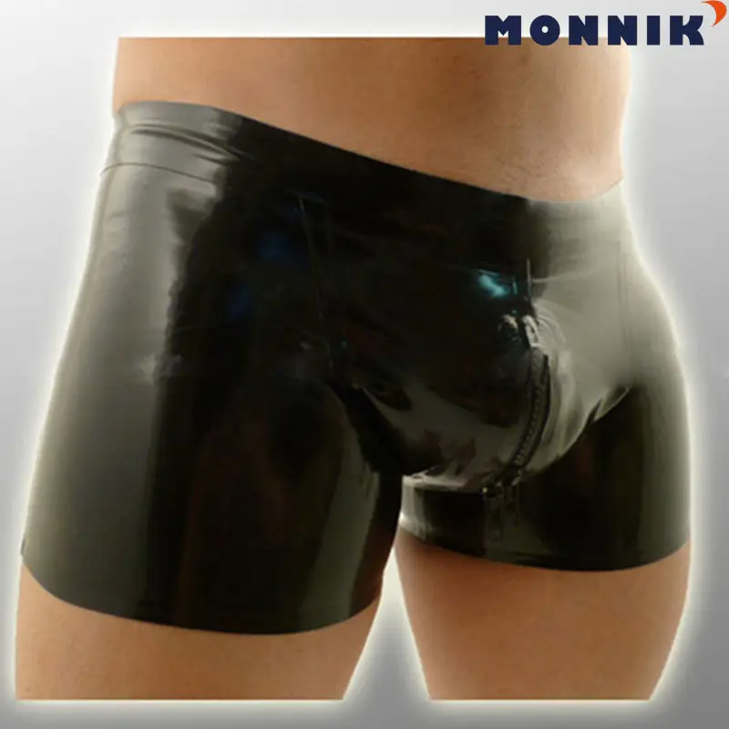 MONNIK latexSexy латексные мужские трусы боксеры на молнии резиновые шорты нижнее белье