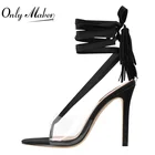 Сандалии Onlymaker Женские на шнуровке, босоножки с перекрестными ремешками на щиколотке, обувь на высоких шпильках с бахромой из ПВХ, элегантные летние туфли больших размеров