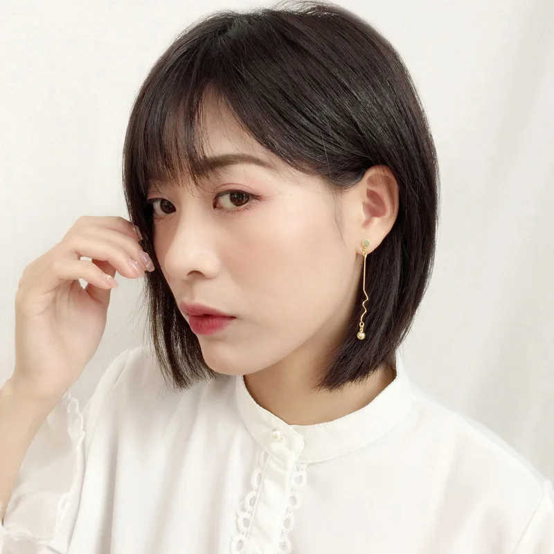 

Retro 14K Gold Long Drop Earrings Wave Curve Natural Pearl Earring Jewelry for Women Wedding Engagement Aniversary Gift