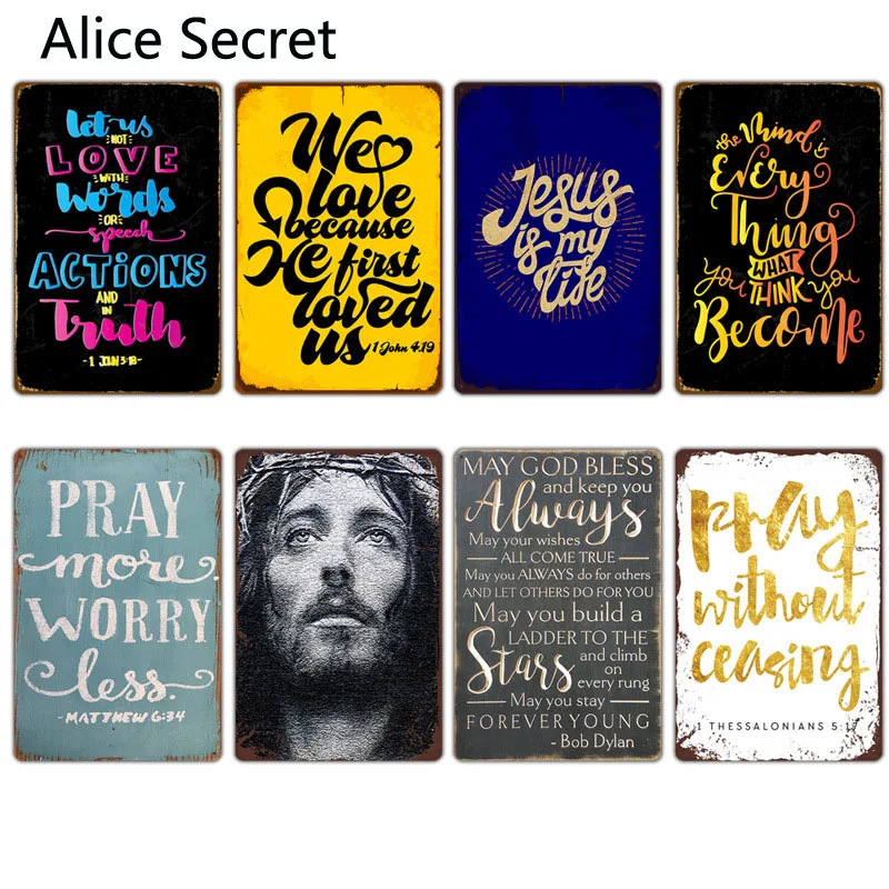 

Церковный христианский металлический жестяной знак молитвенный дом Иисус металлические пластины Декор молитвенный Иисус металлический ж...