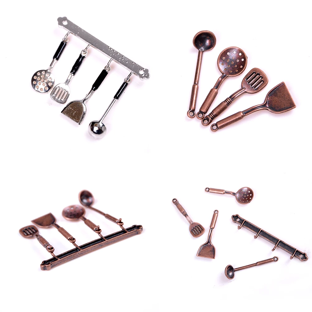 5pc/set 1:12 Doll House Miniature  Cook Set Metal Kitchenware Bronze Dollhouse ModelClassic Kitchen Supplies Parts Toys Hobbies images - 6