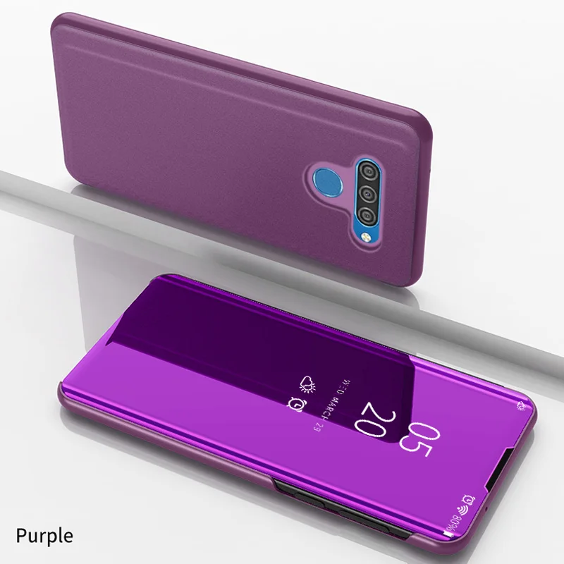 K50 флип-зеркальный корпус для LG K50 чехол умный магнетизм прозрачный чехол-подставка с окошками задняя крышка для телефона чехол для LG K 50 50k чехол Coque - Цвет: Фиолетовый