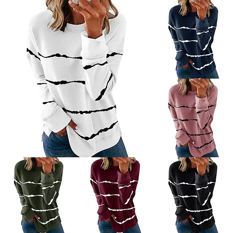 Женская футболка в полоску с длинным рукавом и круглым вырезом|Футболки| |