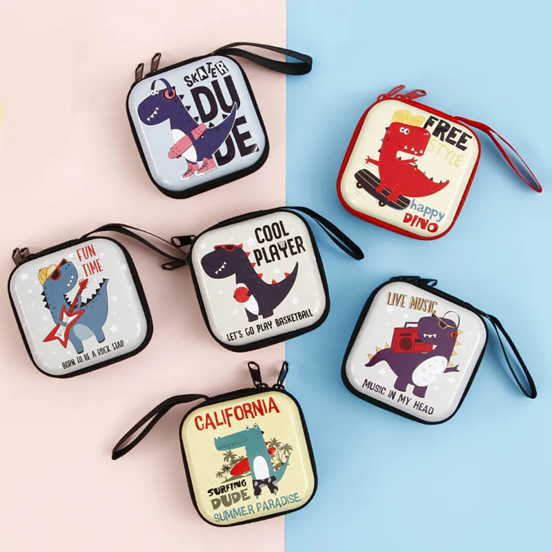 Cute Cartoon Dinosaur Animals Tinplate Mini Coin Purse kids Girls Wallet Earphone Box Bags Women Wedding Gift  Christmas Gift