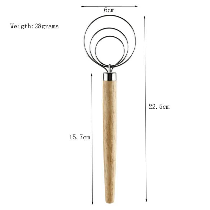 

Danish Whisk Stick with Wooden Handle Egg Beater Flour Coil Agitator DIY Making Bread Dough Pastry Blender Kitchen Baking Tools