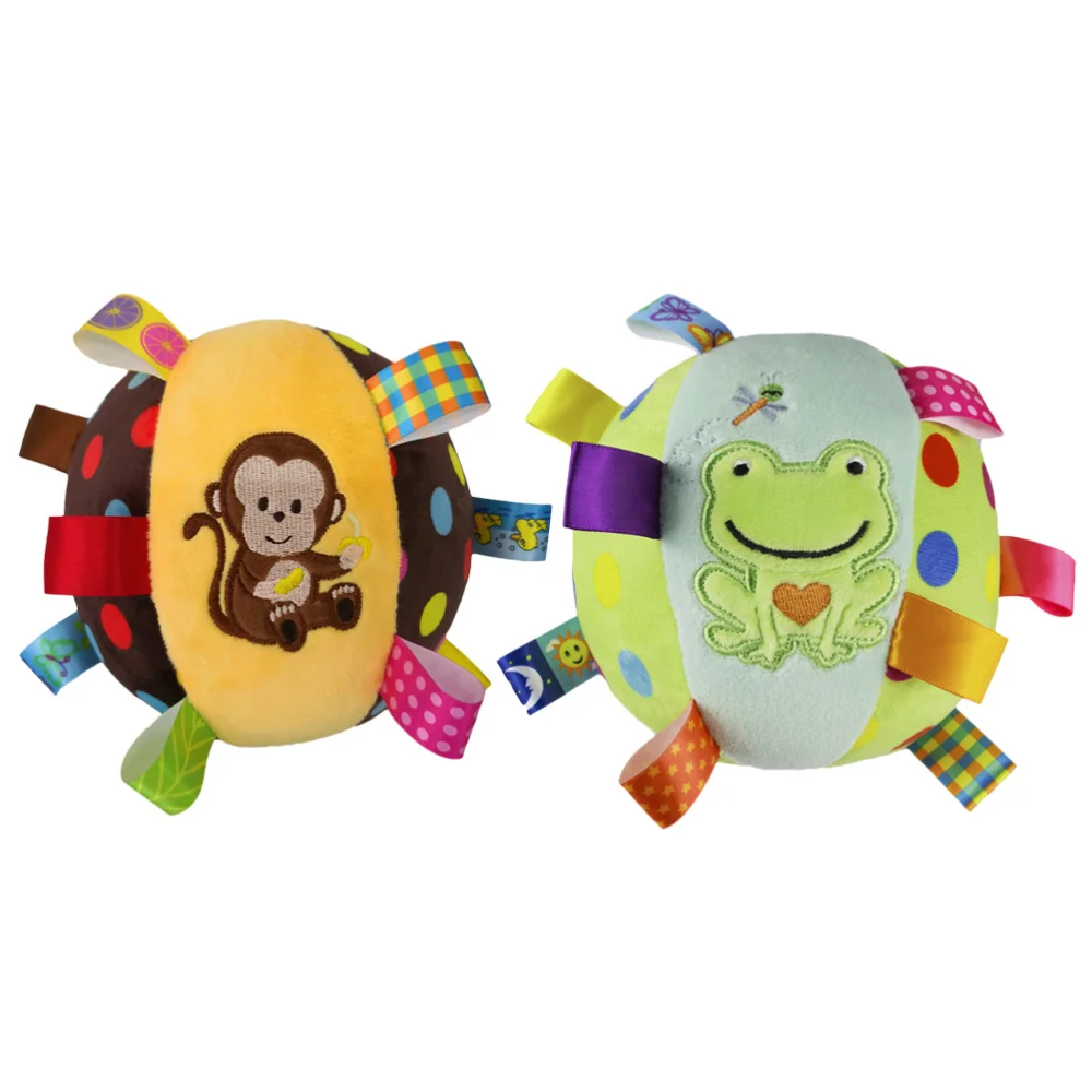 2pcs Cartoon Stuffed Animal Toy Baby Soft Plush Hand Rattle Toys Funny Doll for Infant Newborn (Monkey + Frog Pattern) |
