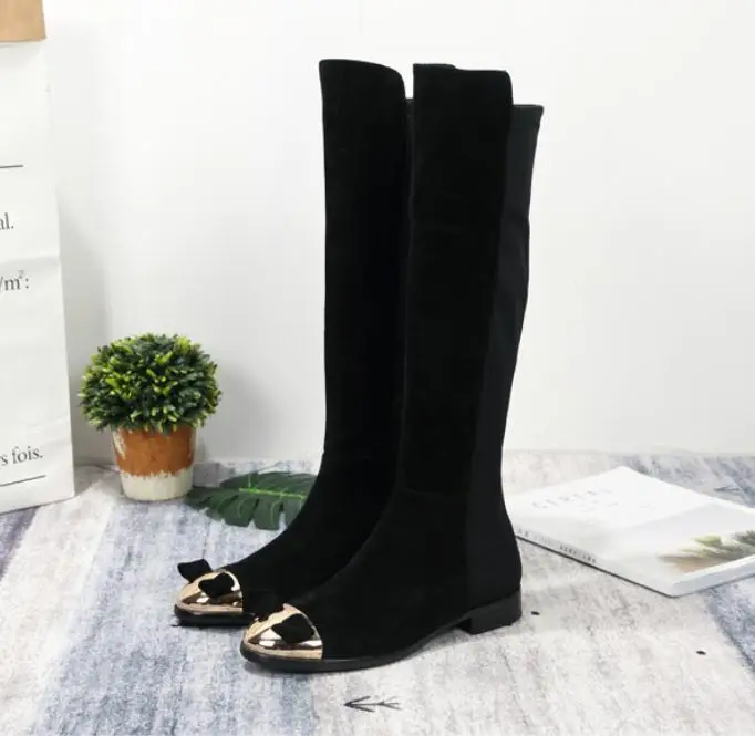 Bow Boots Women Winter Mujer Low Heels Shoes Cow Suede Boat Feminina Knee | Обувь