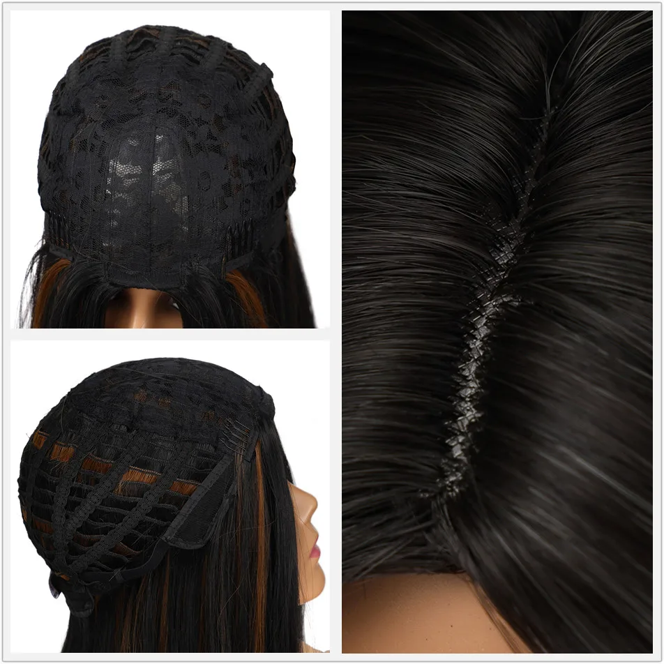 

Long Wavy Brown Red Orange Wigs Middle-Part Cosplay Party Heat Resistant Synthetic Hair Wigs for Black Women Afro