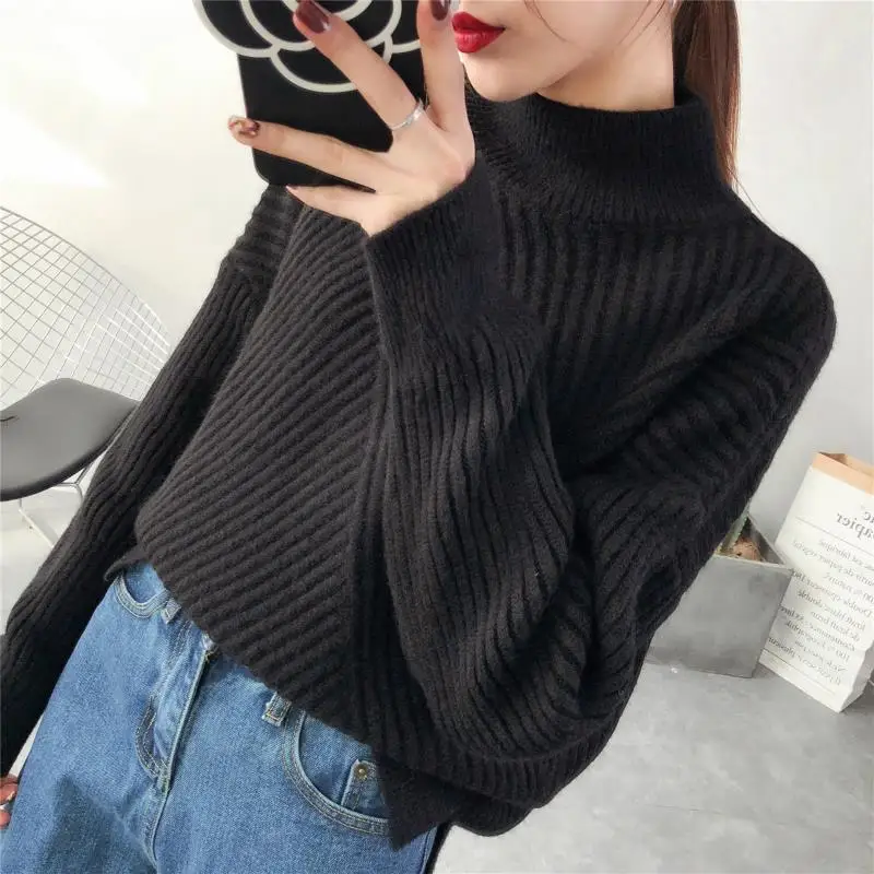 

Women Knitted Sweaters Autumn Winter New Pullover Women Thick Loose Turtleneck Long Sleeve Sweater Women