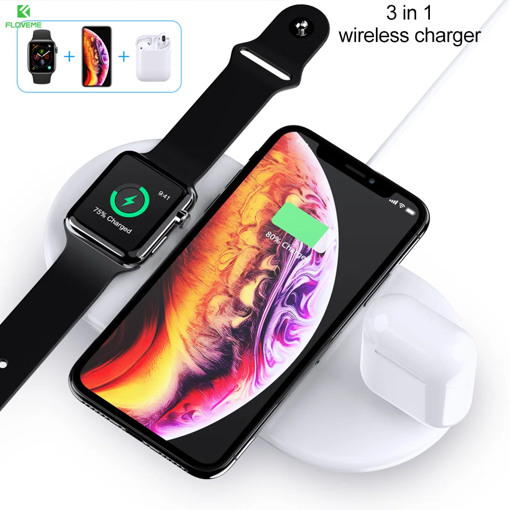 FLOVEME 3 в 1 Беспроводное зарядное устройство для Apple Watch 7 5 Вт QI быстрая зарядная
