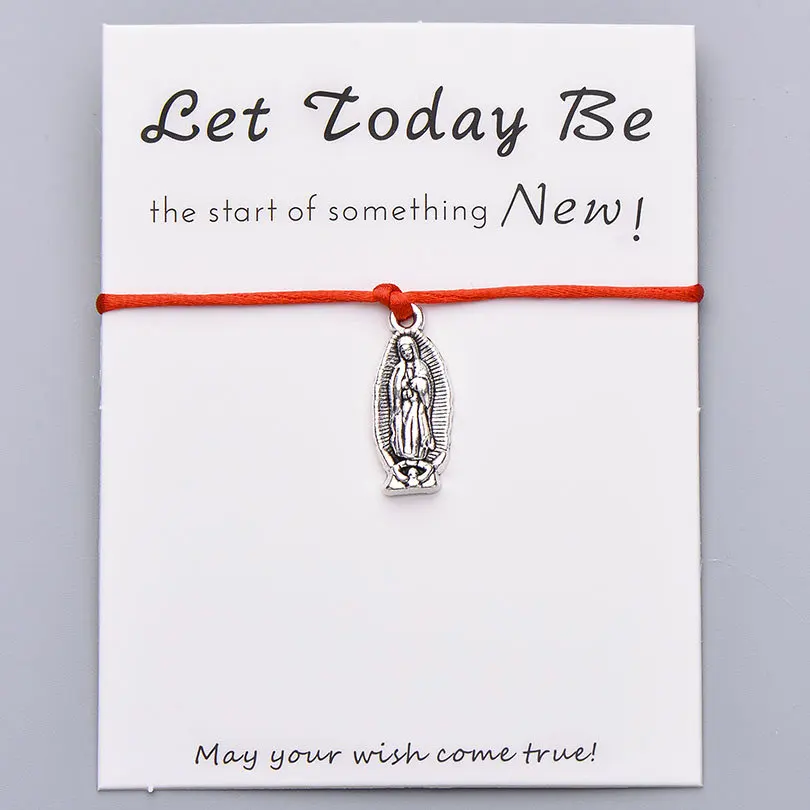 red with card Pipitree Lucky Wish Virgin браслет Mary Let Today Be New Start красные браслеты с подвесками для женщин, мужчин, девочек, ювелирный подарок - Окраска металла: red with card