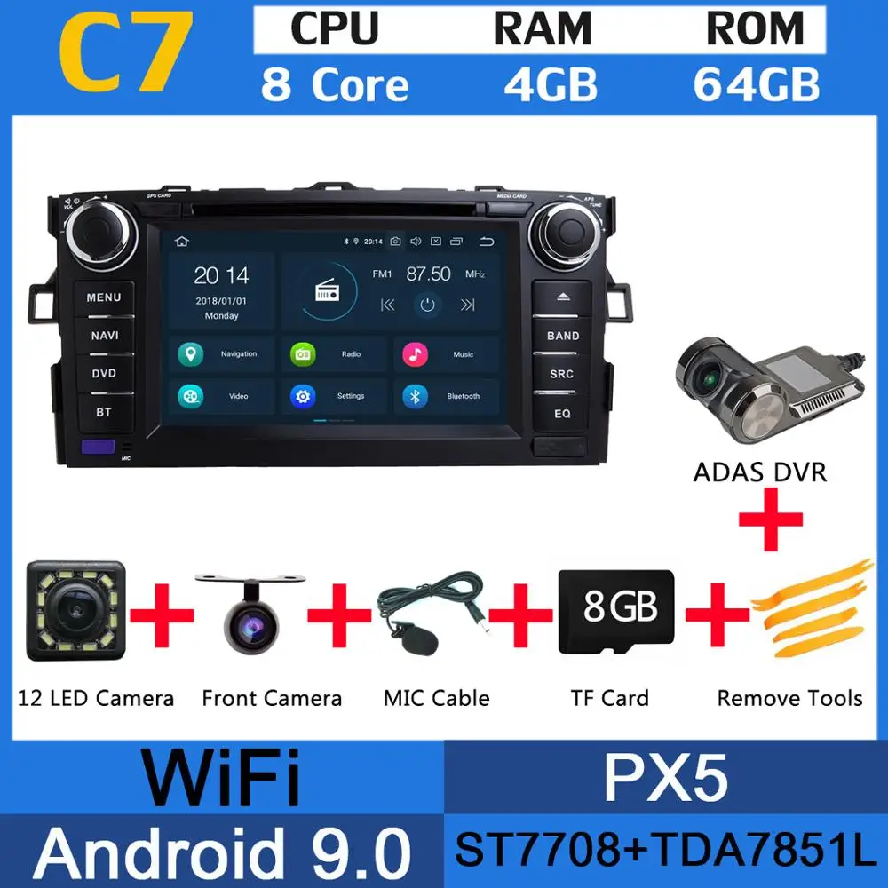 PX5 ADAS " PX6 4G+ 64G Android 9,0 для Toyota Auris 2006 2007 2008 2009 2010 2011 Автомобильный DVD Радио gps навигации DSP CarPlay - Цвет: PX5 ADAS