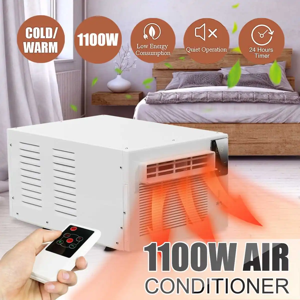

1100W Portable Air Conditioner 220V Cold/Heat Dual Use 24-Hour Timer LED Control Panel With Remote Control For Home Office