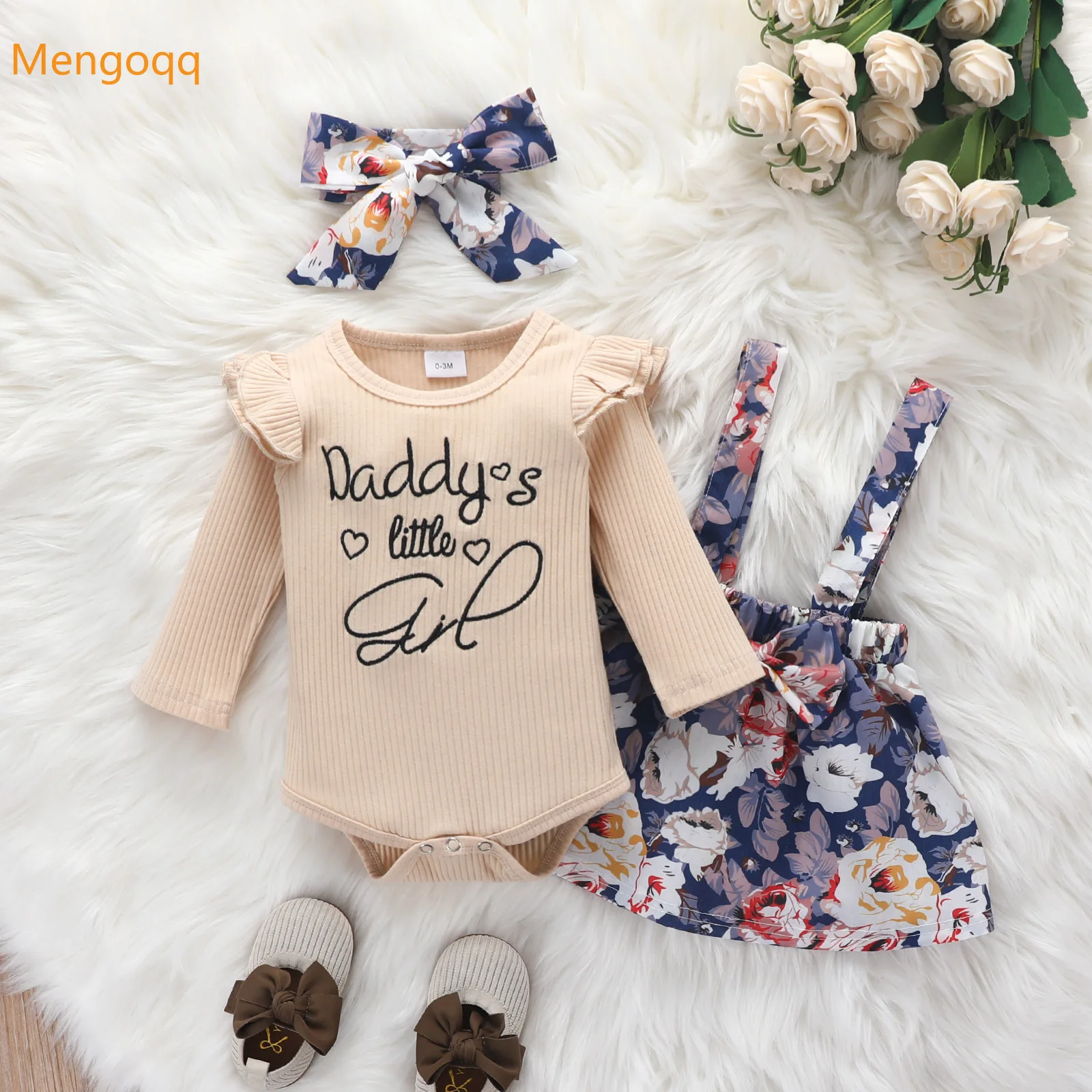 

Infant Newborn Princess Letter Ruched Top Bodysuits Bow Headbands Flower Strap Dress Kids Baby Girls Clothes Set 3pcs 0-18M