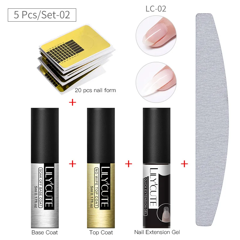 5pcs 2 LILYCUTE Быстрый полигелевый набор для наращивания ногтей Французский прозрачный дизайн ногтей розовый цвет кончик для ногтей Форма Кристалл УФ гель для ногтей набор - Цвет: 5pcs 2