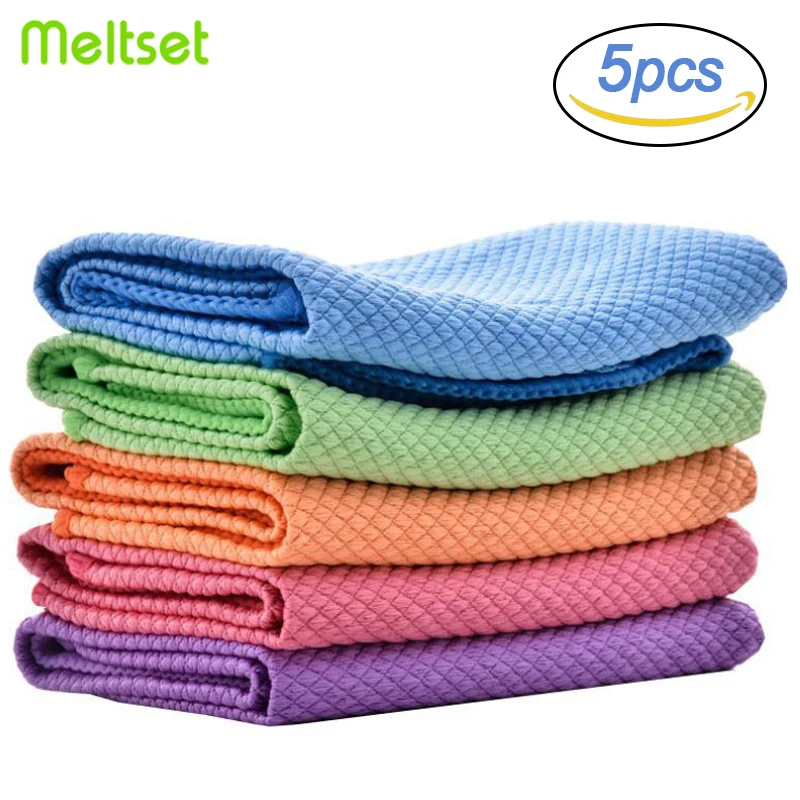 

5Pcs Kitchen Cleaning Towel Anti-Grease Wiping Rags Absorbable Fish Scale Wipe Cloth Glass Window Dish Cleaning Cloth