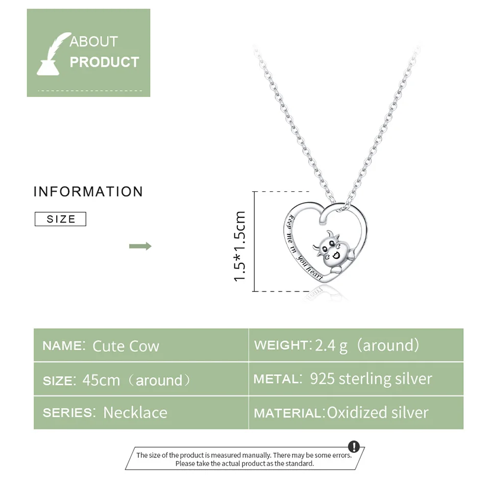 

bamoer 925 Sterling Silver Clear Shining Sun Pendant silver Necklace for Women Cute Cow Fine Jewelry women necklace SCN431